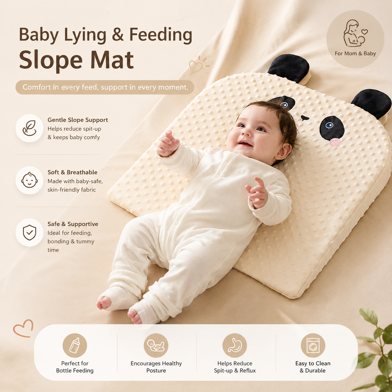 Bamboo Nursing Pillow | Anti-Reflux Design, Soft Cotton Cover 3