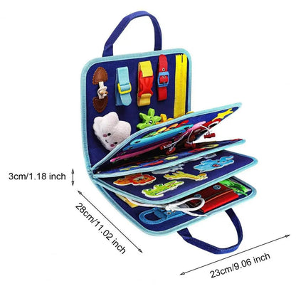 Dino Busy Board Toy | Uncategorized | Dino Busy Board: The Ultimate Montessori Learning ToyThis 8-sided Dino Busy Board serves as a portable learning center designed to engage toddlers in creative and quiet activities. It captivates children for hours whi