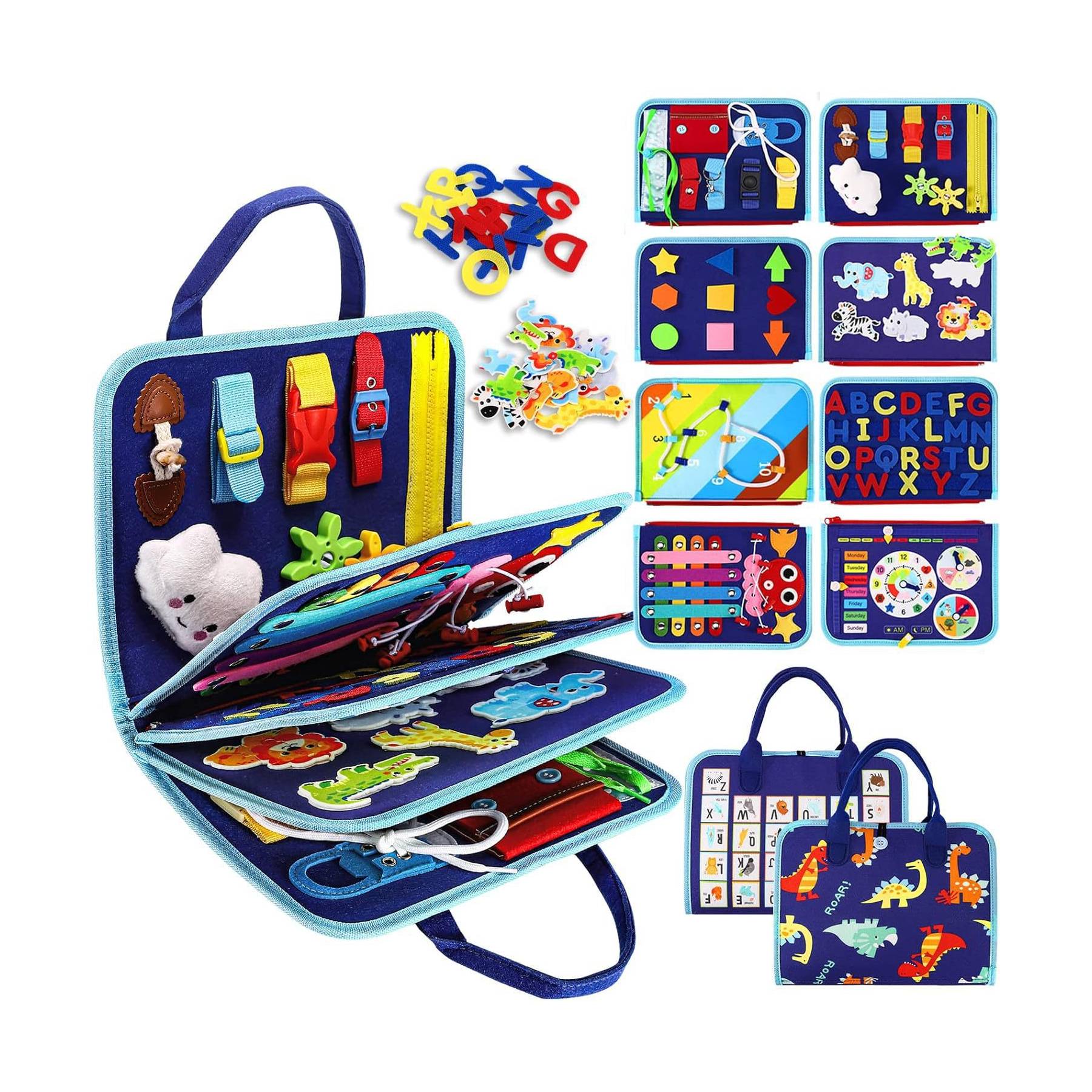 Dino Busy Board | 8-Sided Montessori Educational Toy, Travel-Friendly, Sensory Activities 1