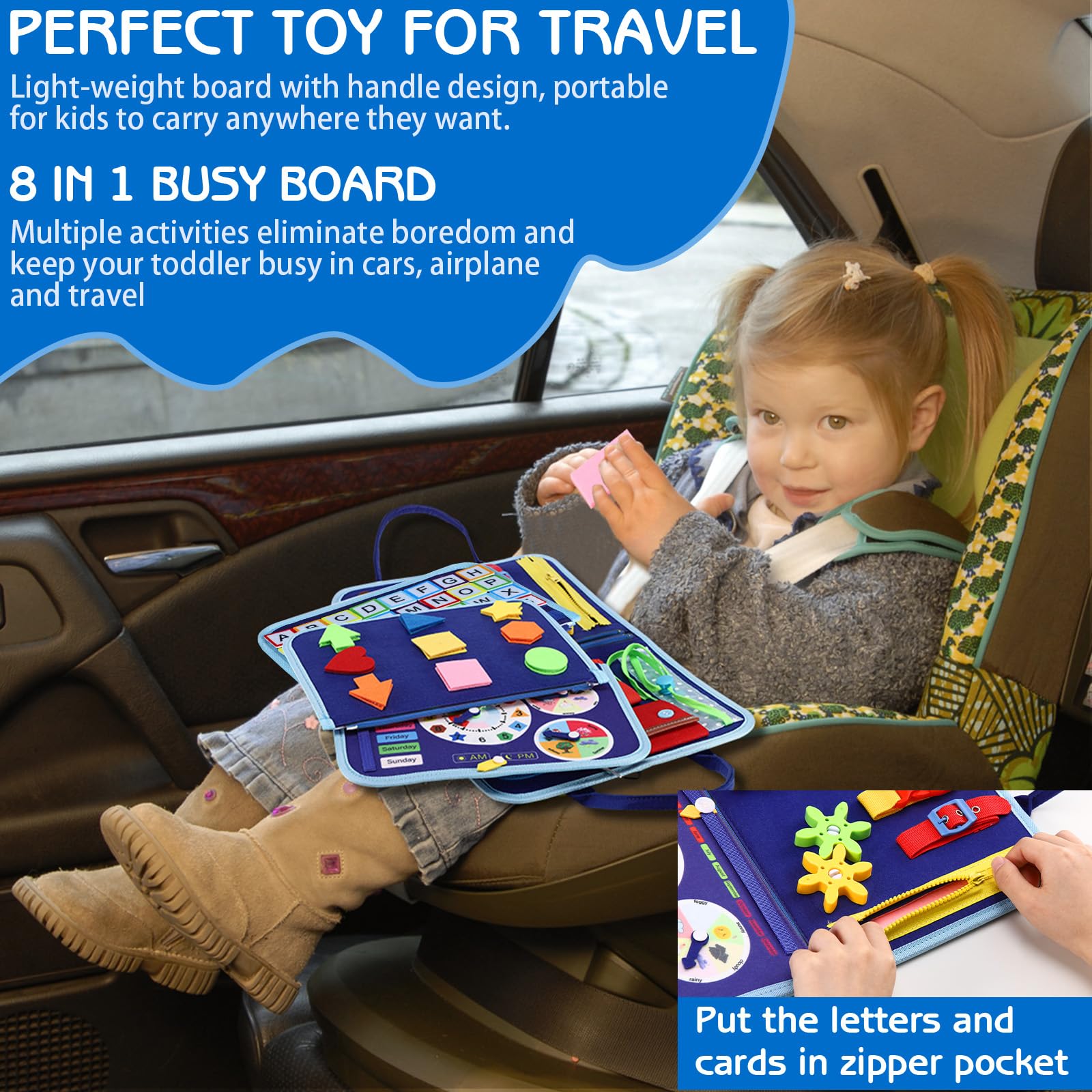 Dino Busy Board | 8-Sided Montessori Educational Toy, Travel-Friendly, Sensory Activities 4