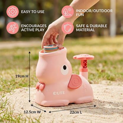 Elephant Disc Launcher | Flying Discs | SkyFlyer Disc Launcher: Fun and Active PlaytimeThe SkyFlyer Disc Launcher in an adorable elephant shape is designed to bring joy and movement to your child's day! Available in vibrant Pink and Green, this playful to