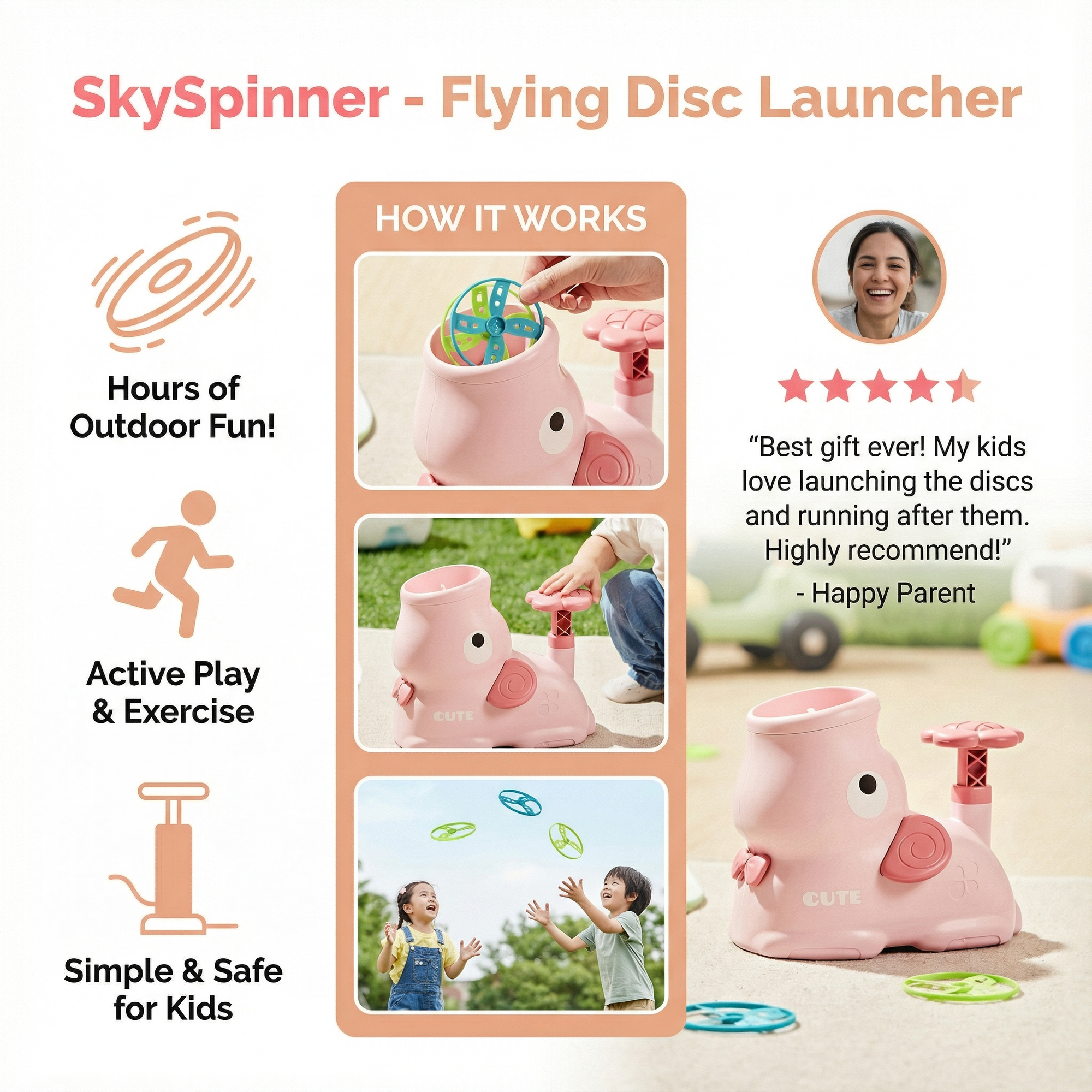 Elephanto Disc Launcher | Indoor & Outdoor Fun, Includes Discs and Safety Glasses 2