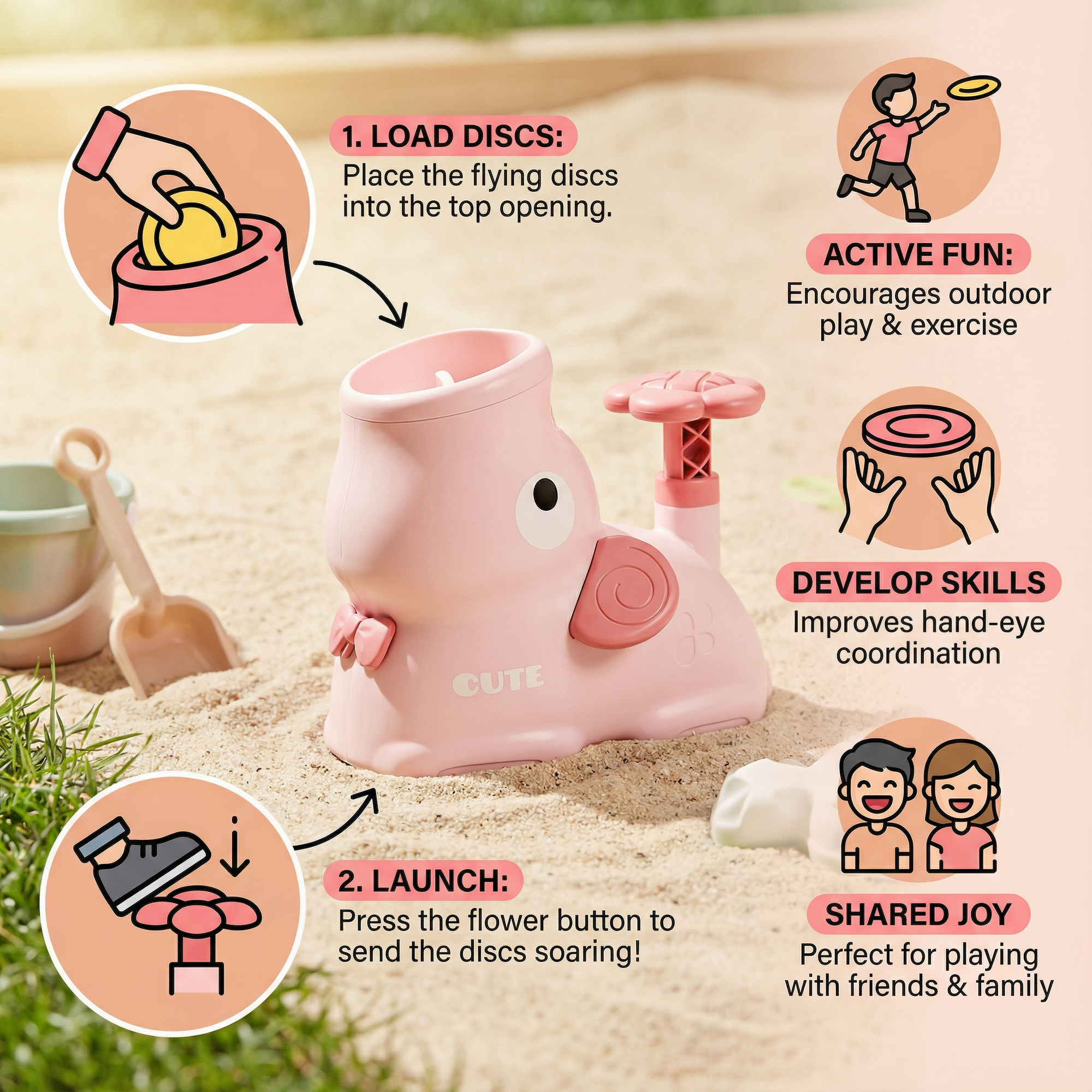 Elephanto Disc Launcher | Indoor & Outdoor Fun, Includes Discs and Safety Glasses 4